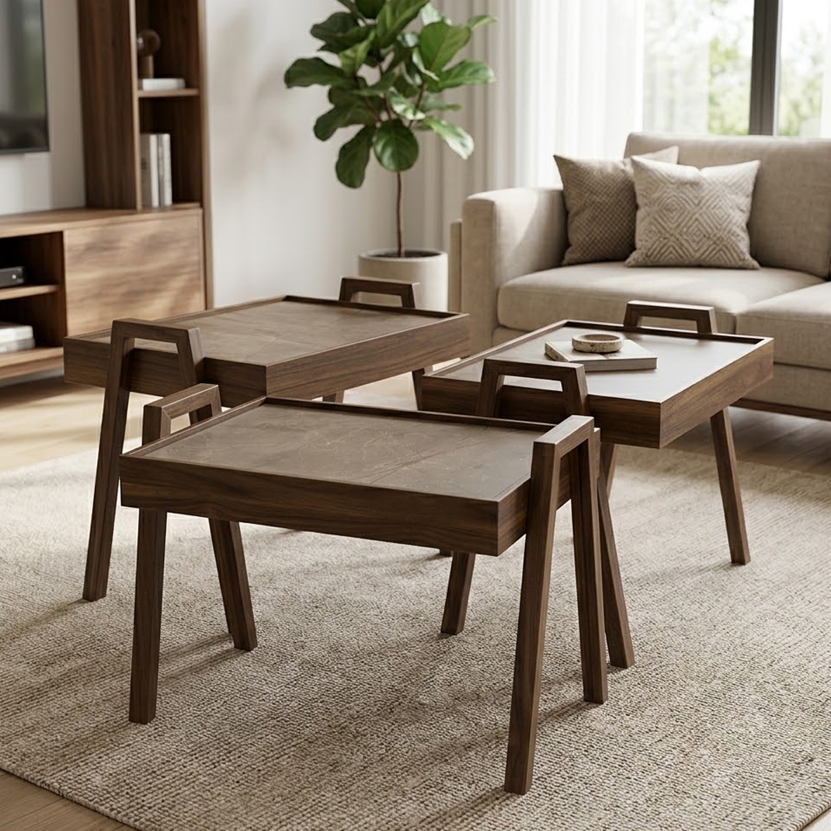Tray-Top Nesting Tables with Handles 3 Pieces