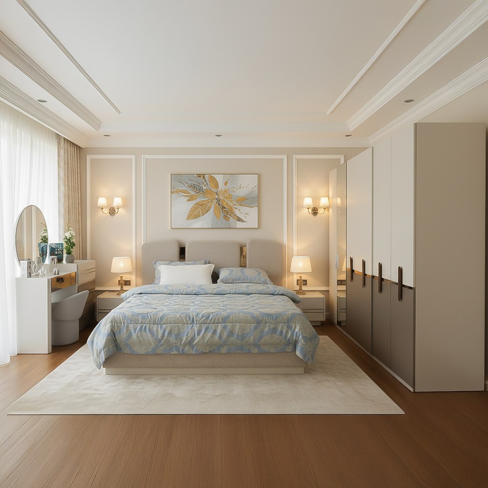 Bedroom Set 180X200cm (6Doors Wardrobe And 2Night Stands And Dressing Table)