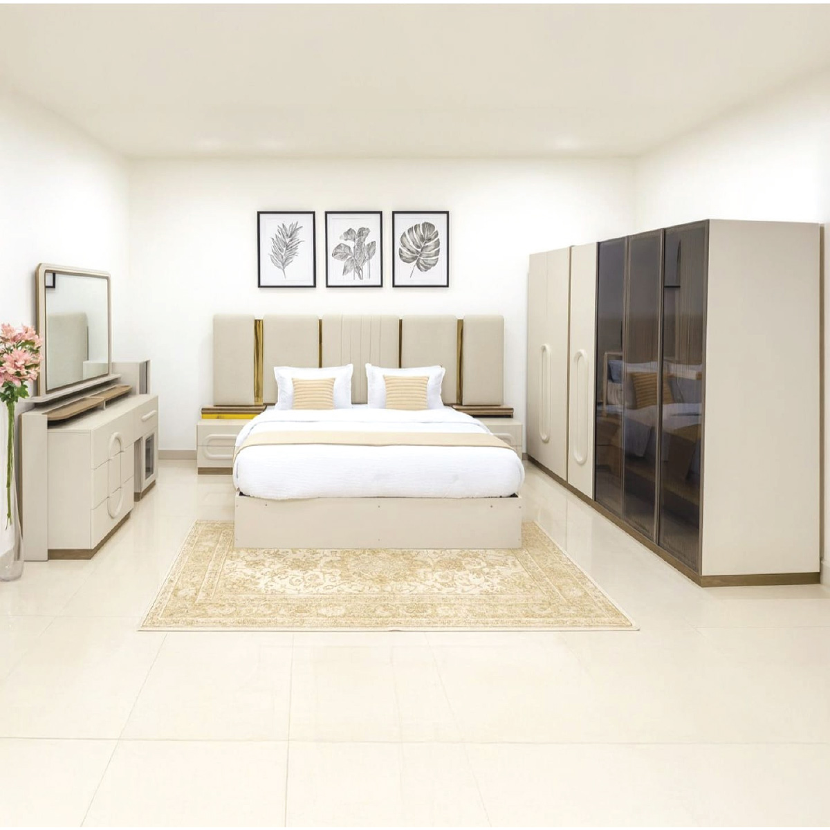 Divan Madalyon Bedroom Set (180x200cm Bed, 1x6 Door Wardrobe, 1 Dressing Table)