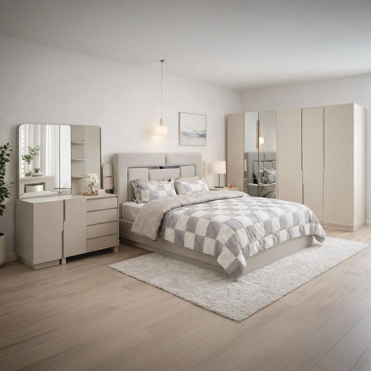 Leon Bedroom Set (Bed 180x200cm, 2 Night Stand, 1 Dressing Table, 6 Wardrobe Door)
