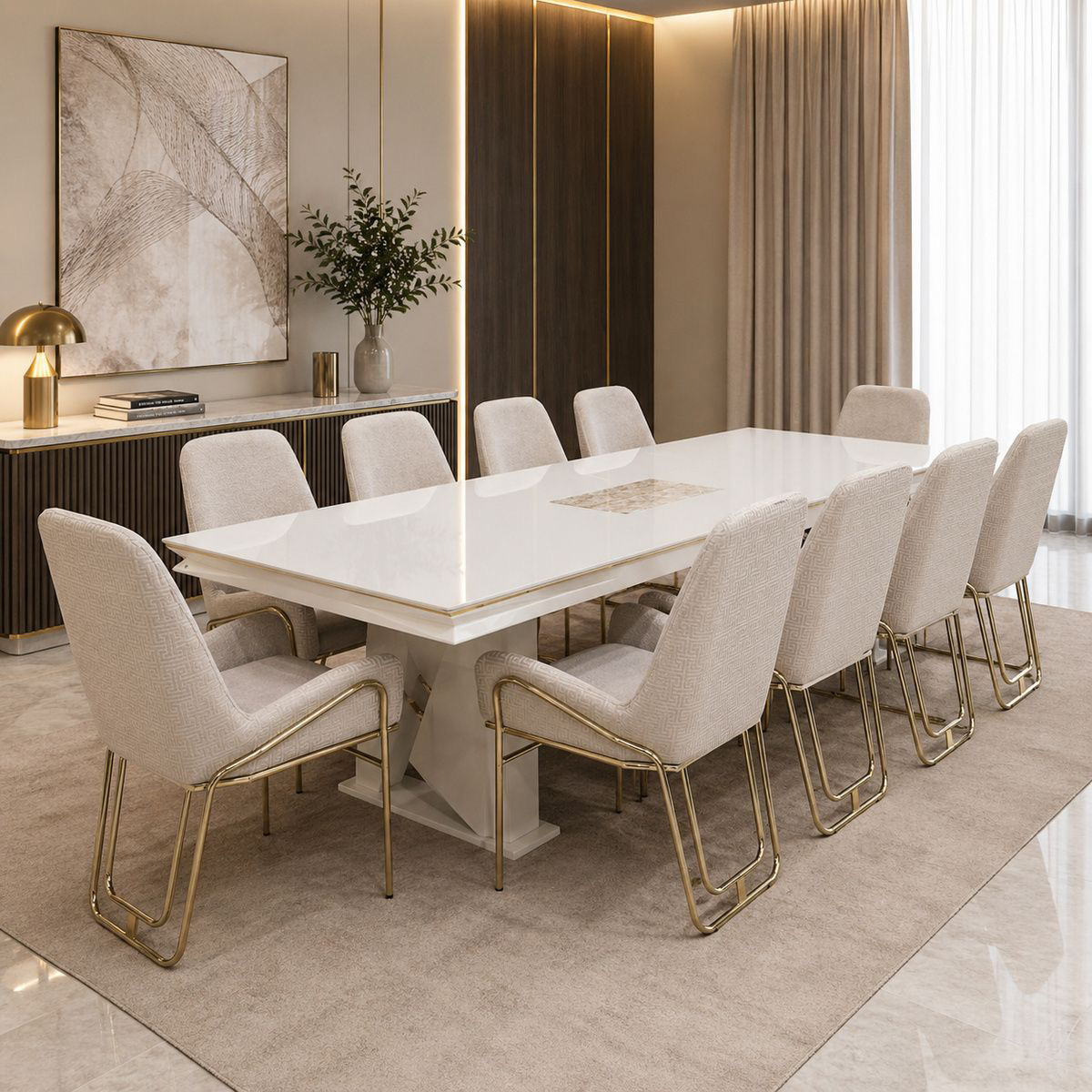 Lena Dining Table Set (1 Table With 10 Chairs)