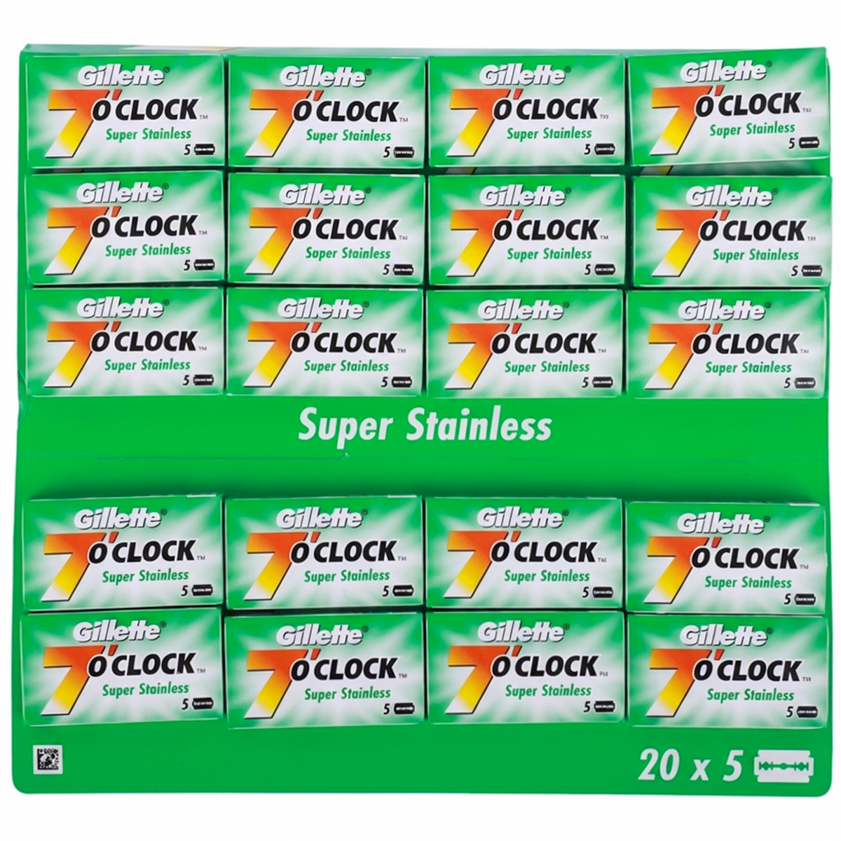 Gillette 7 O'Clock Super Stainless Razor Blades 20 Packs Of 5 Blades