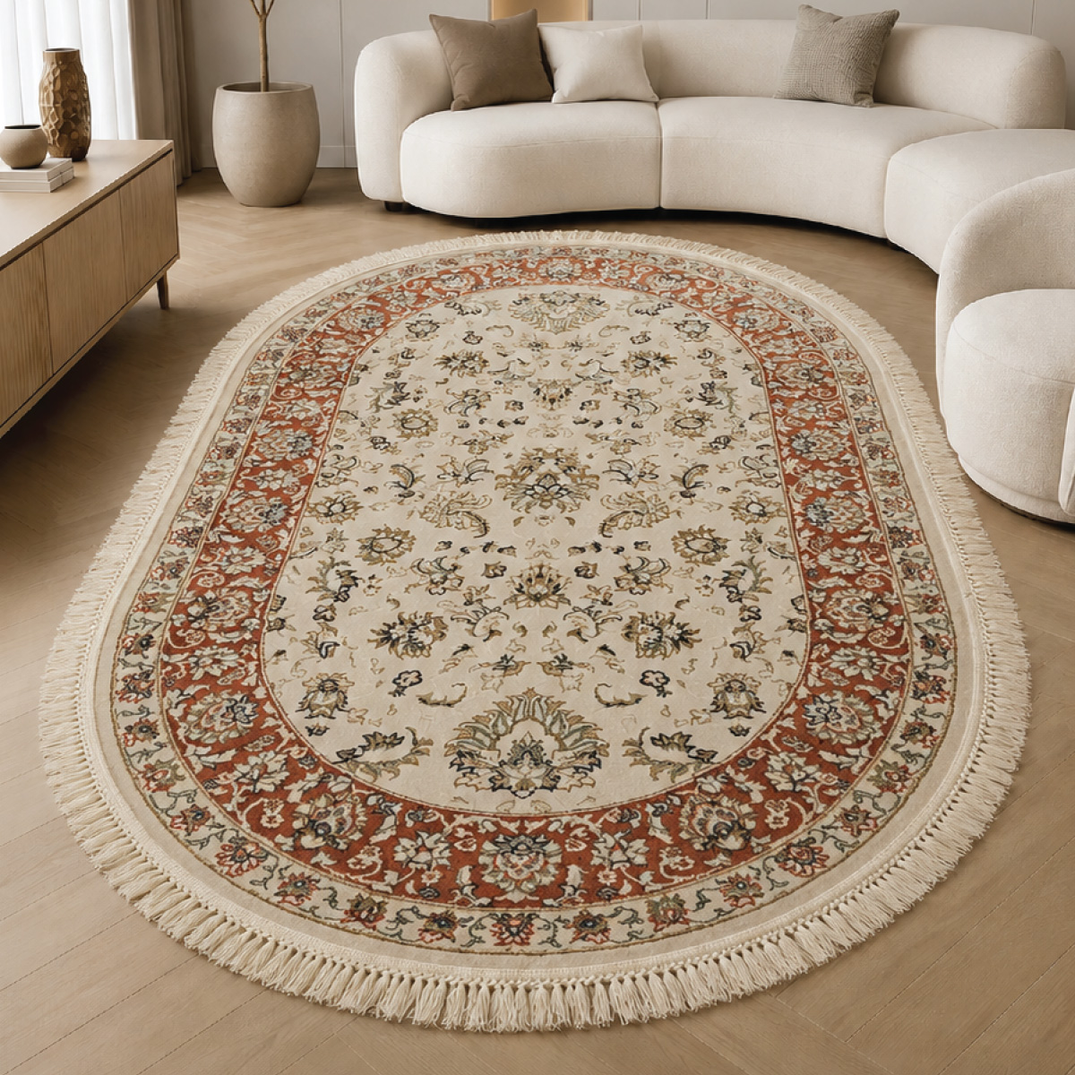 Kashan Carpet Cream Oval