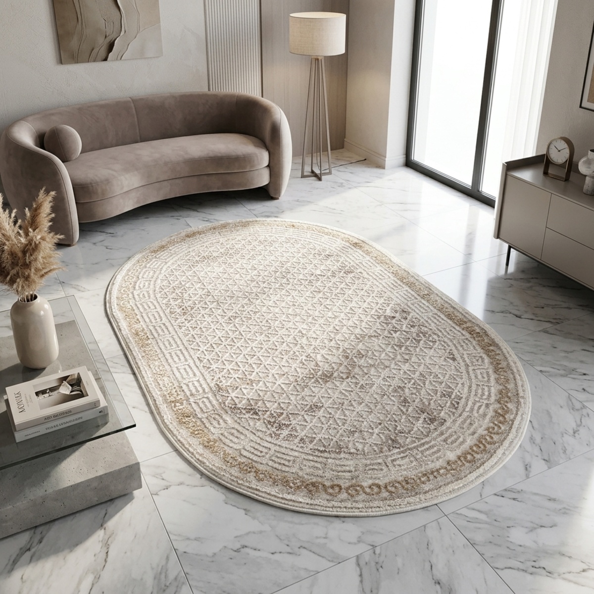 Low Modern Oval Carpet 60x90cm