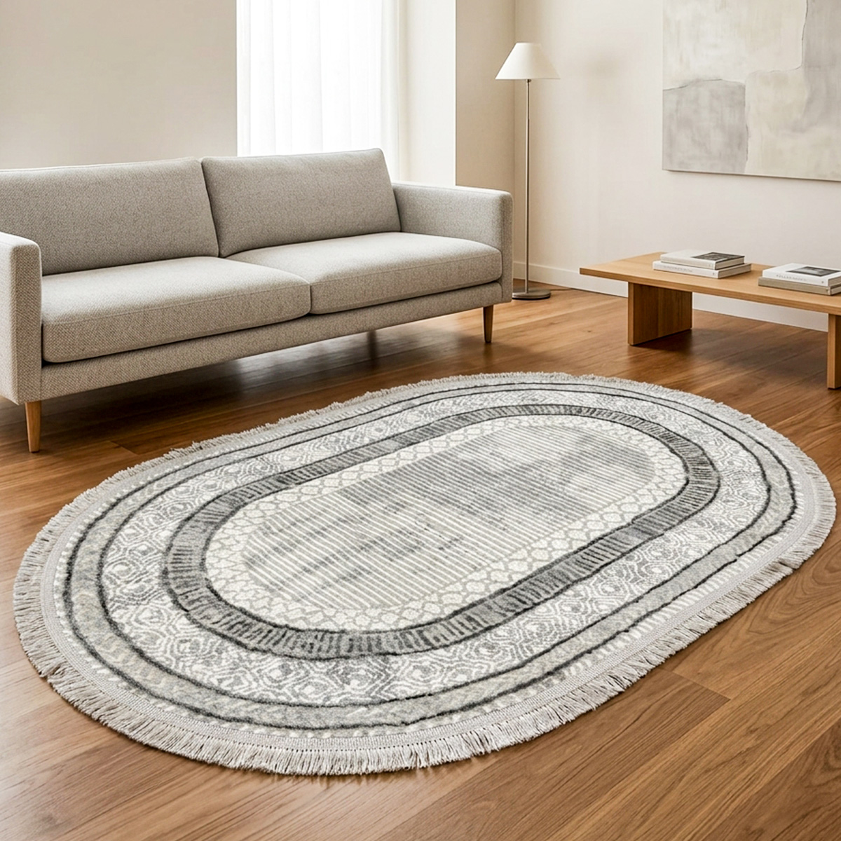 Nova Carpet Grey Oval 60x90cm
