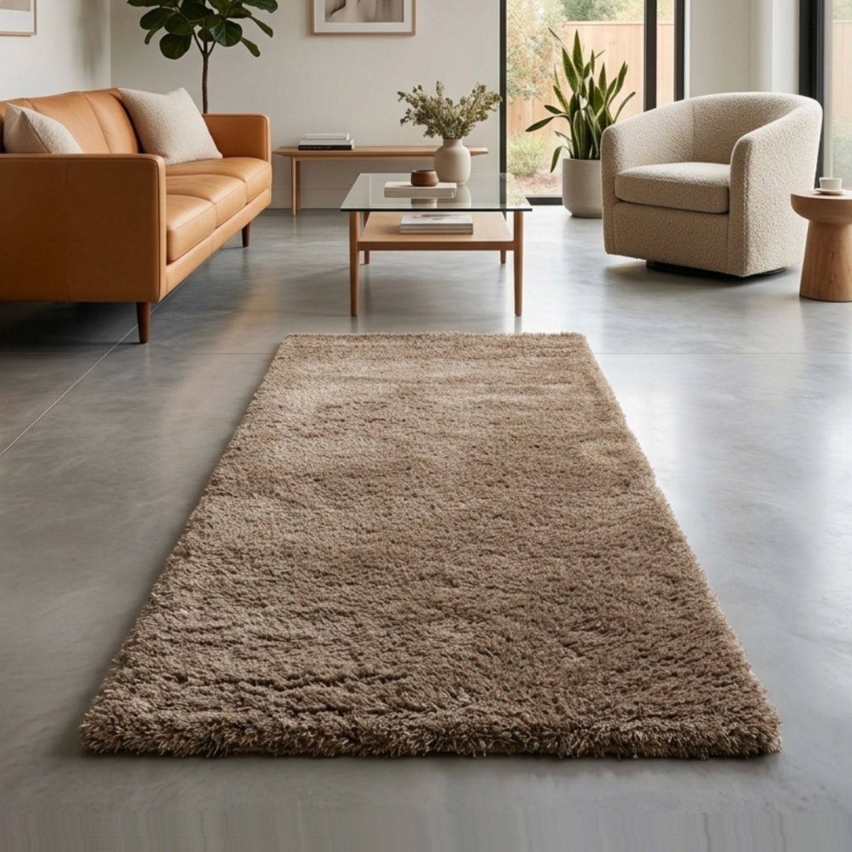 Ozark Shaggy Carpet Dark Beige 80x150cm