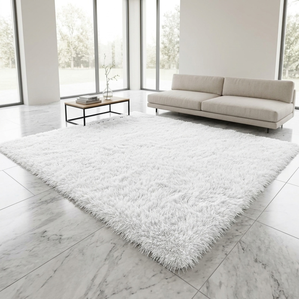 Ozark Shaggy Carpet White 120x180cm