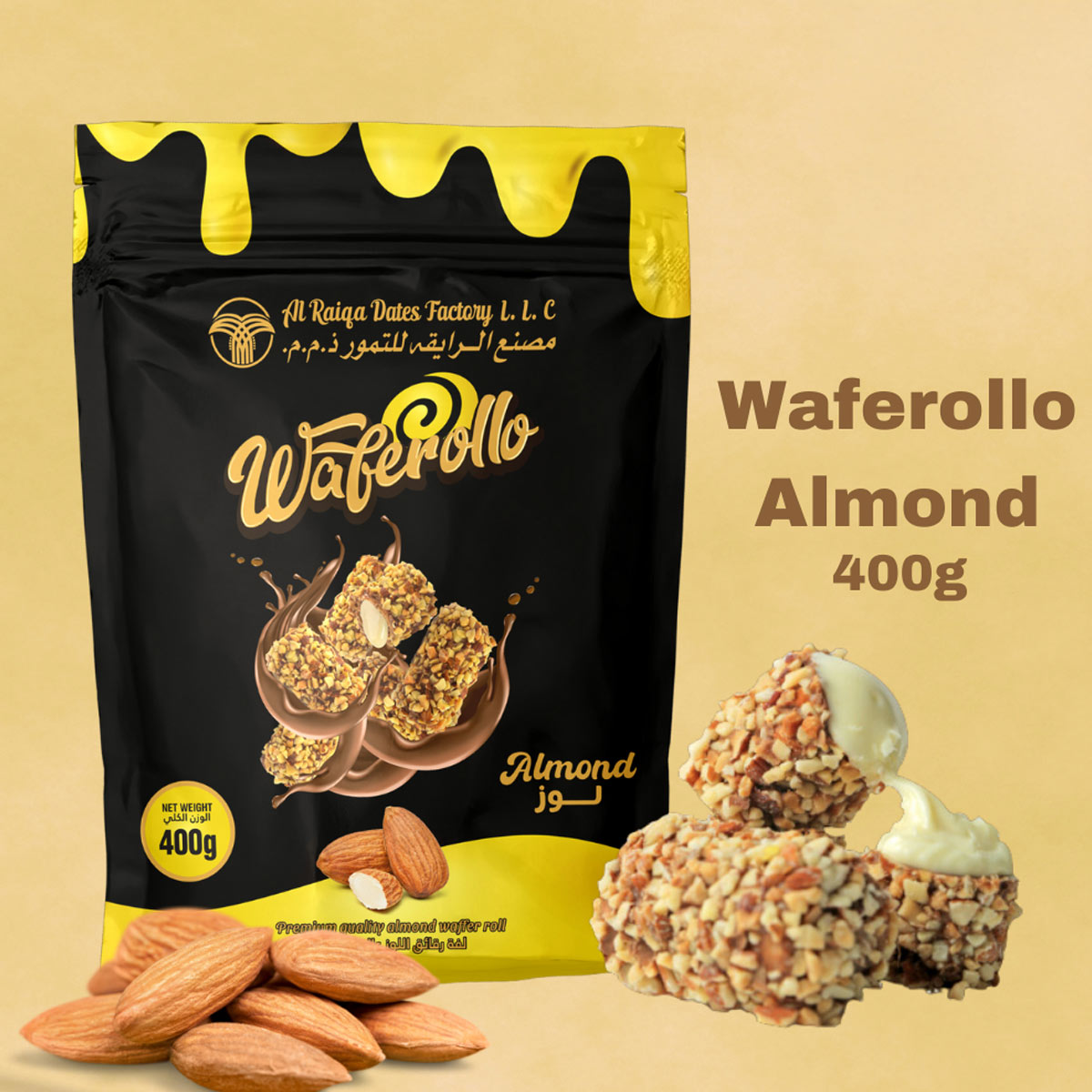 Waferollo Almond Wafer Roll 400g