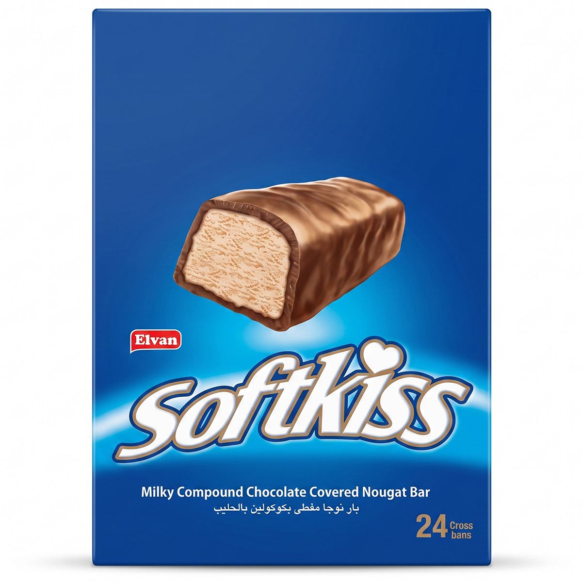 Elvan Softkiss Chocolate Covered Nougat Bar 24 Pieces