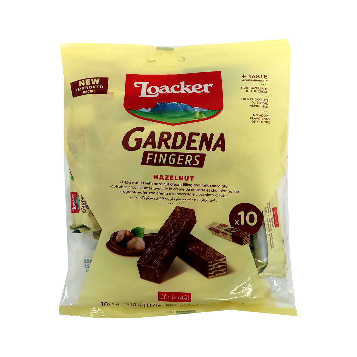 Loacker Gardena Fingers Hazelnut Chocolate Cream Wafers 10x12.5g