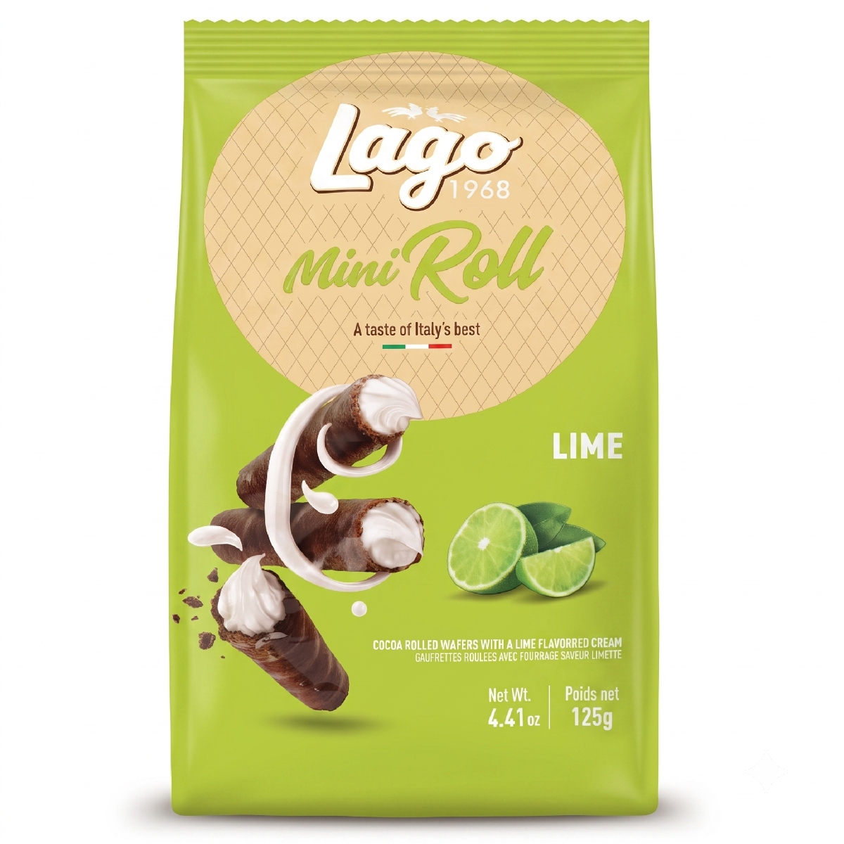 Gastone Lago Mini Roll Wafers With Lime Flavoured Cream 12x125g