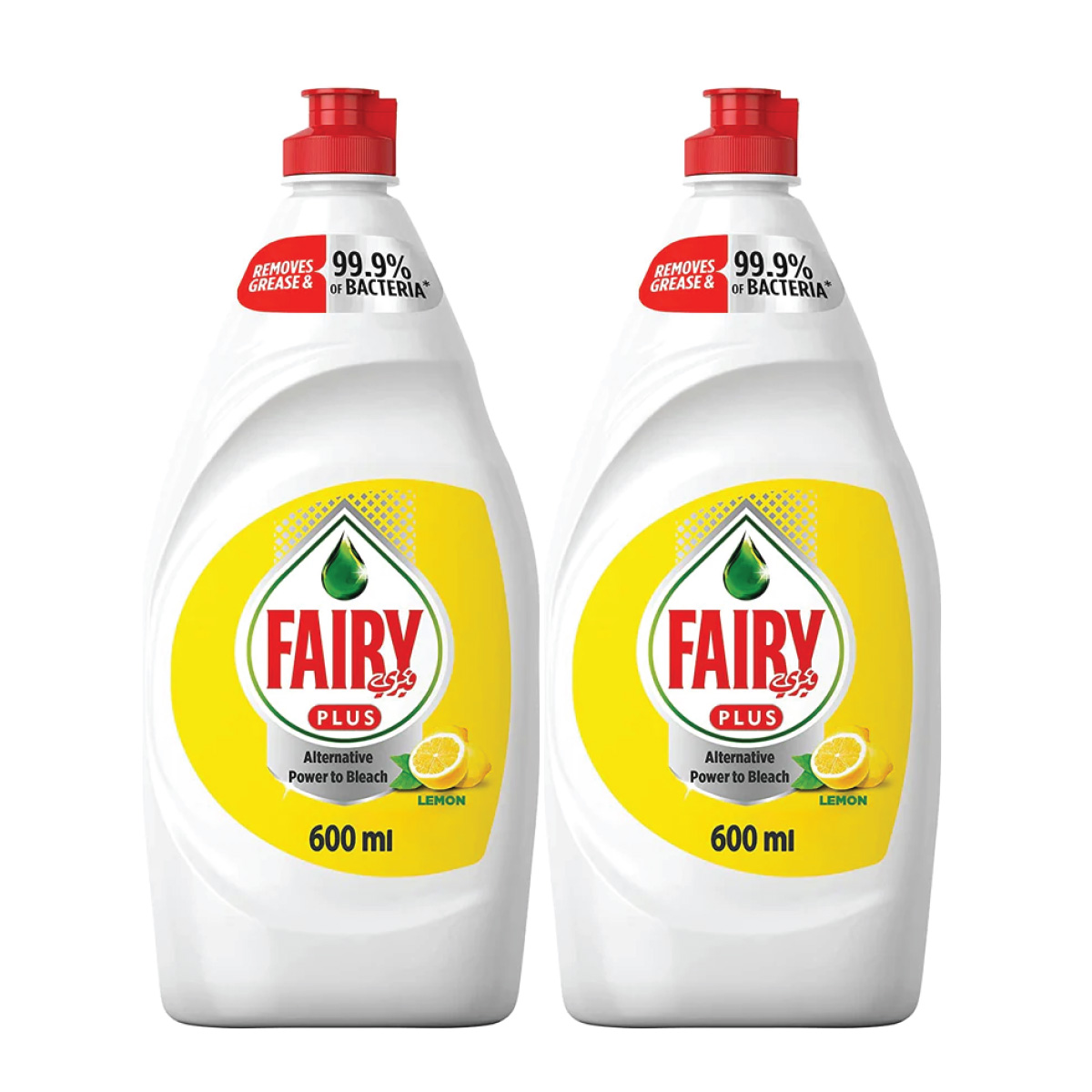 Fairy Plus Lemon Dishwashing Liquid Soap with Alternative Power to Bleach 2x600ml