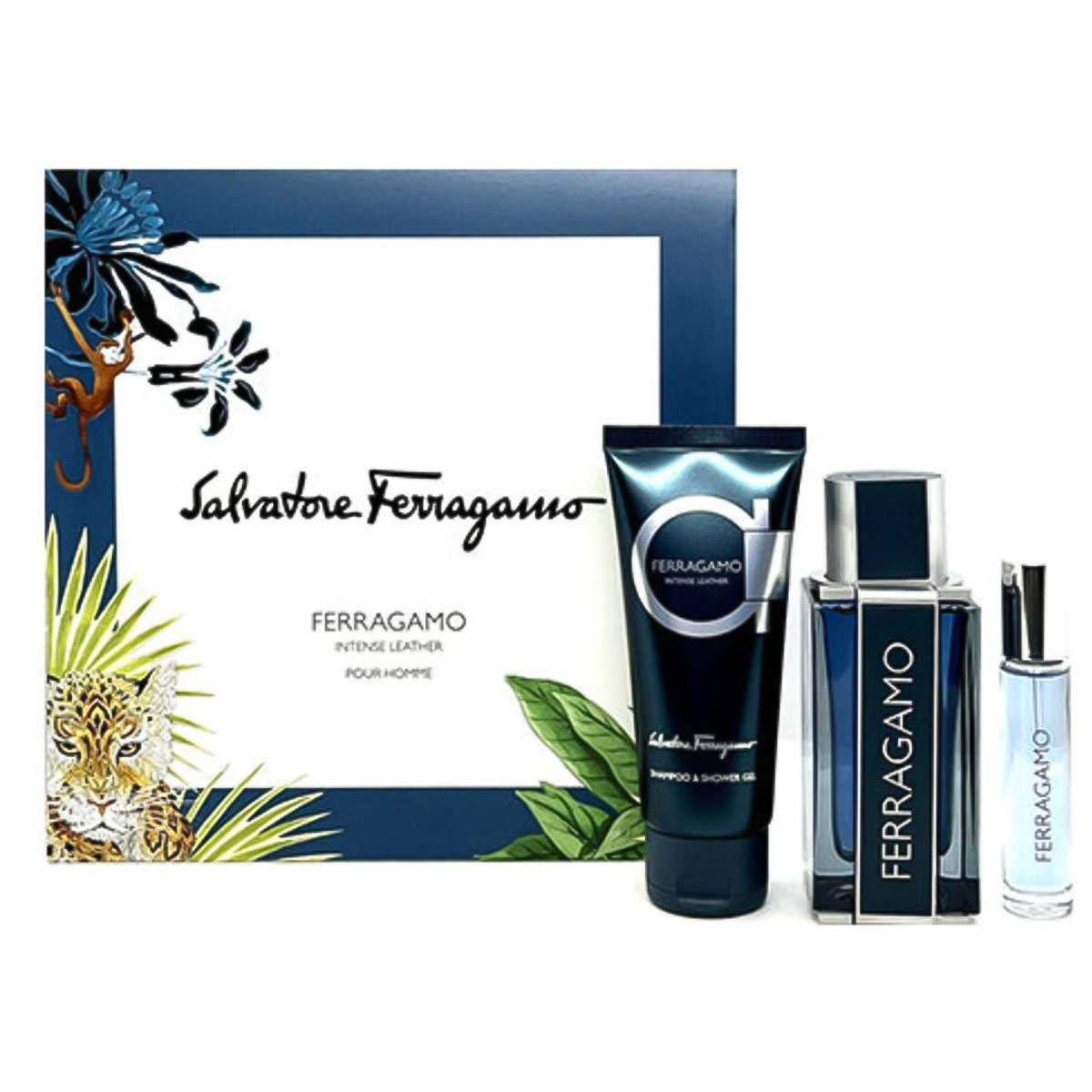 Salvatore Ferragamo Intense Leather 3-Piece Gift Set 100ml EDT 10ml EDT 100ml Shower Gel