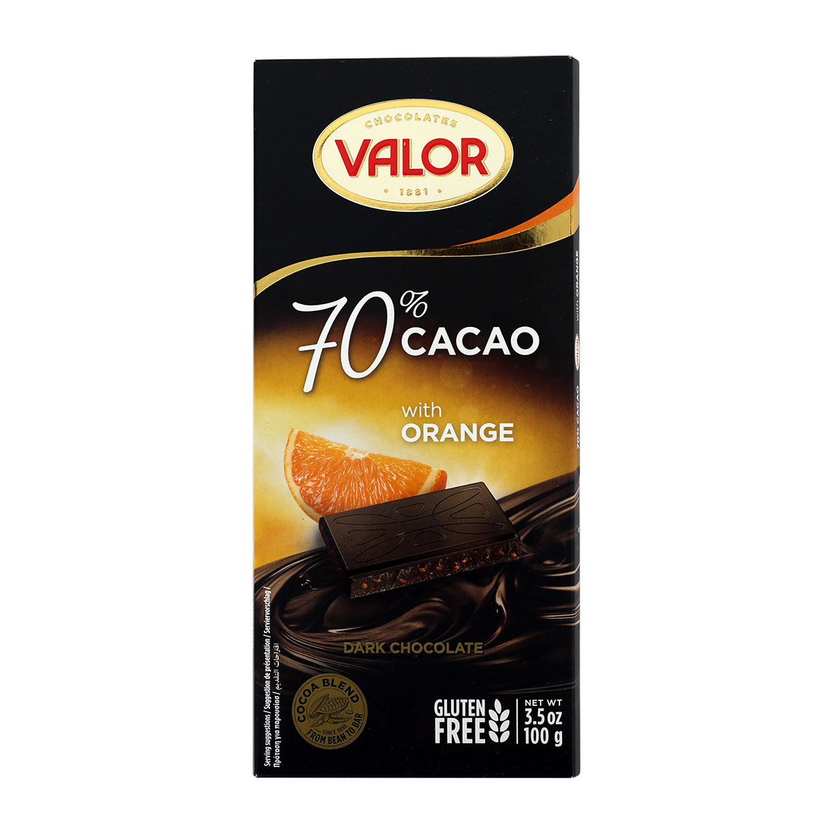 Valor 70% Intense Dark Chocolate With Orange 100g
