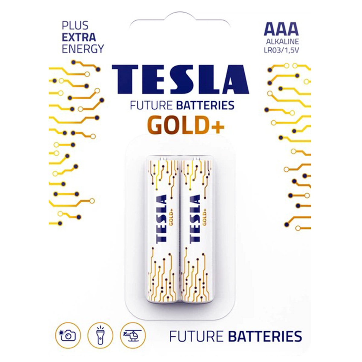 Tesla Alkaline Batteries Gold+ AAA 1x2 Pieces