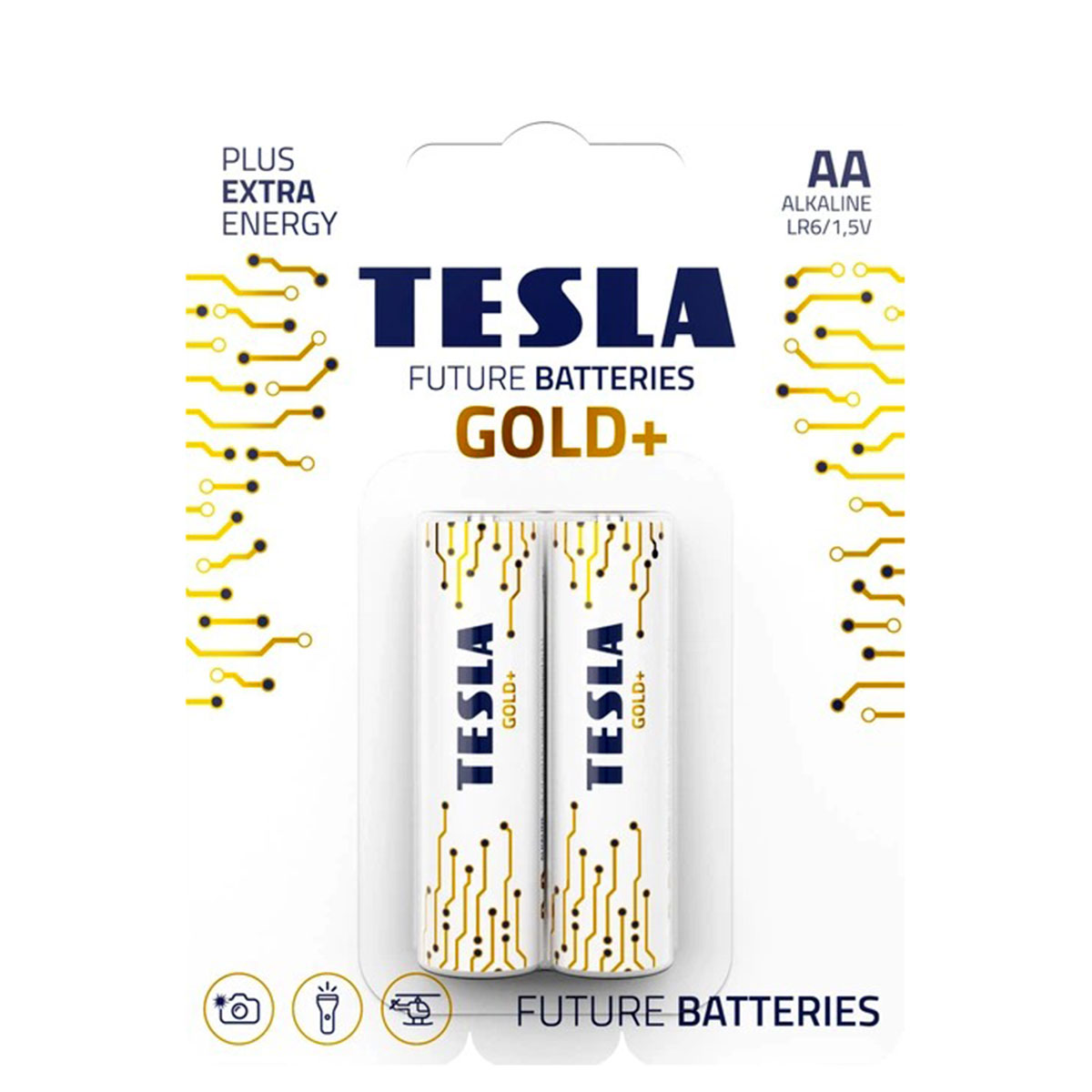 Tesla Alkaline Batteries Gold+AA Size 1x2 Pieces