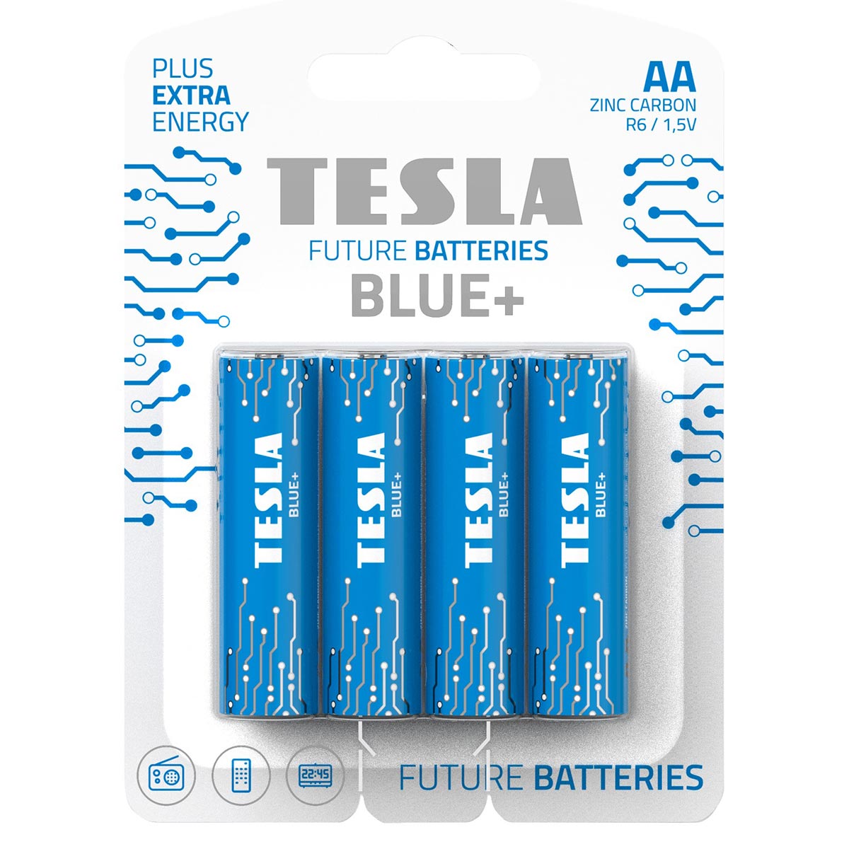 Tesla Zinc Carbon Batteries AA R6 Blue 4 Pieces