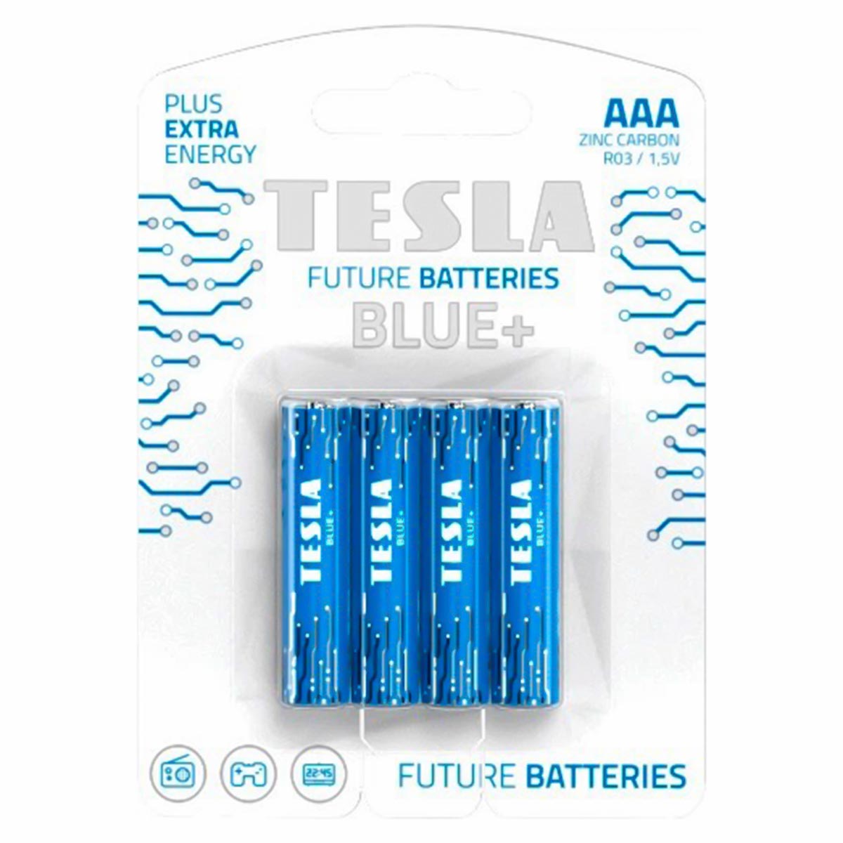 Tesla Zinc Carbon Batteries Blue+ AAA Size 1x4 Pieces