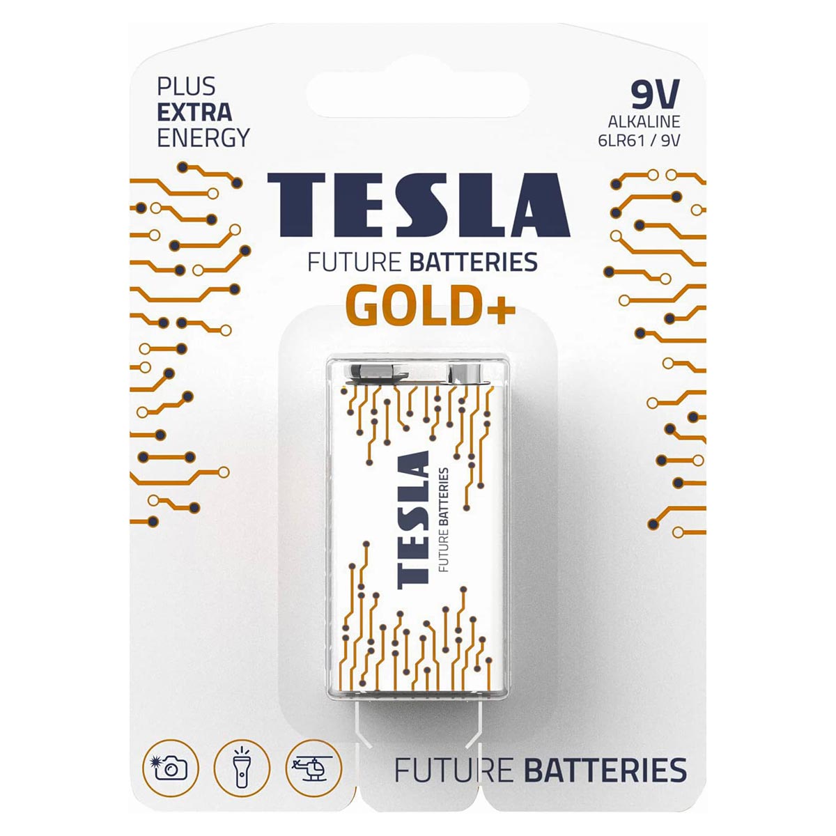 Tesla Alkaline 9V Battery Gold+