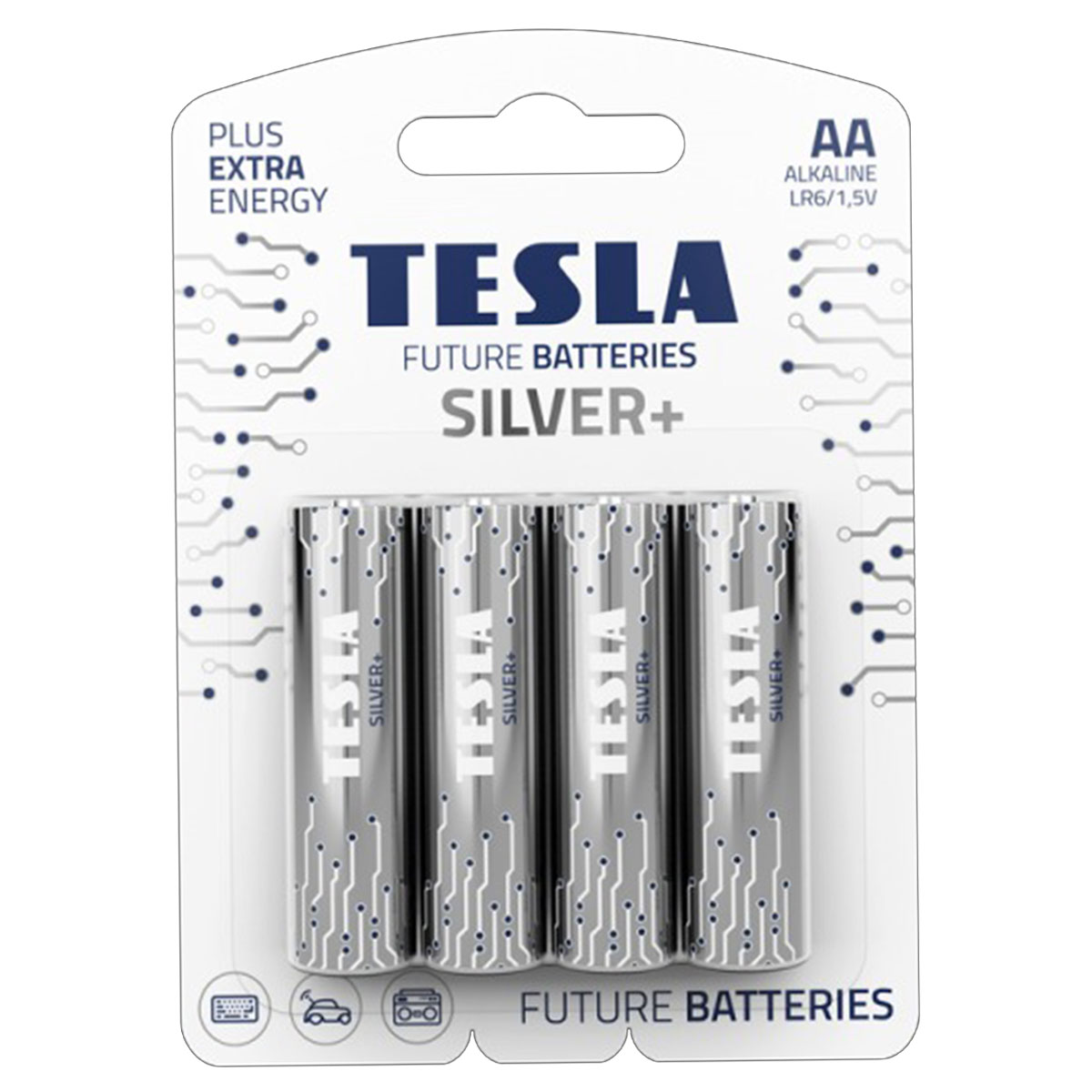 Tesla Alkaline Batteries Silver+ AA size 1x4 Pieces