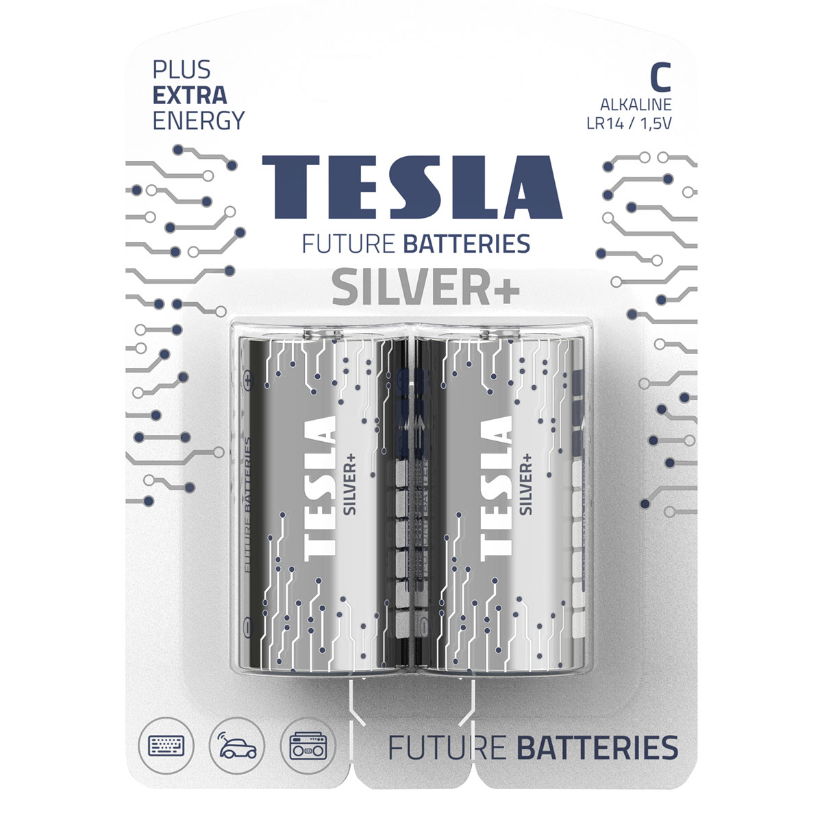 Tesla Alkaline Batteries Silver+ C Size 1x2 Pieces
