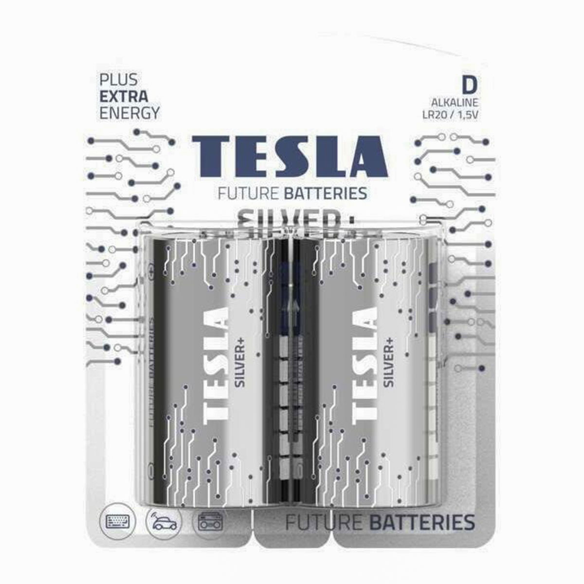 Tesla Alkaline Batteries Silver+ D Size 1x2 Pieces