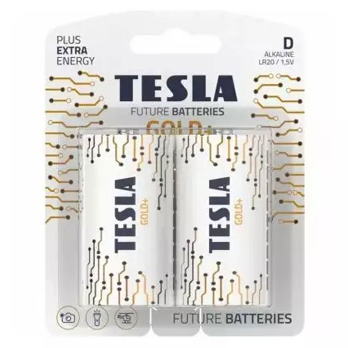 Tesla Alkaline Batteries Gold+ D Size 1x2 Pieces