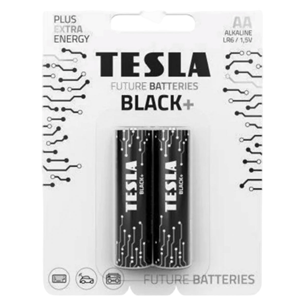 Tesla Alkaline AA LR6 Batteries Black 2 Pieces