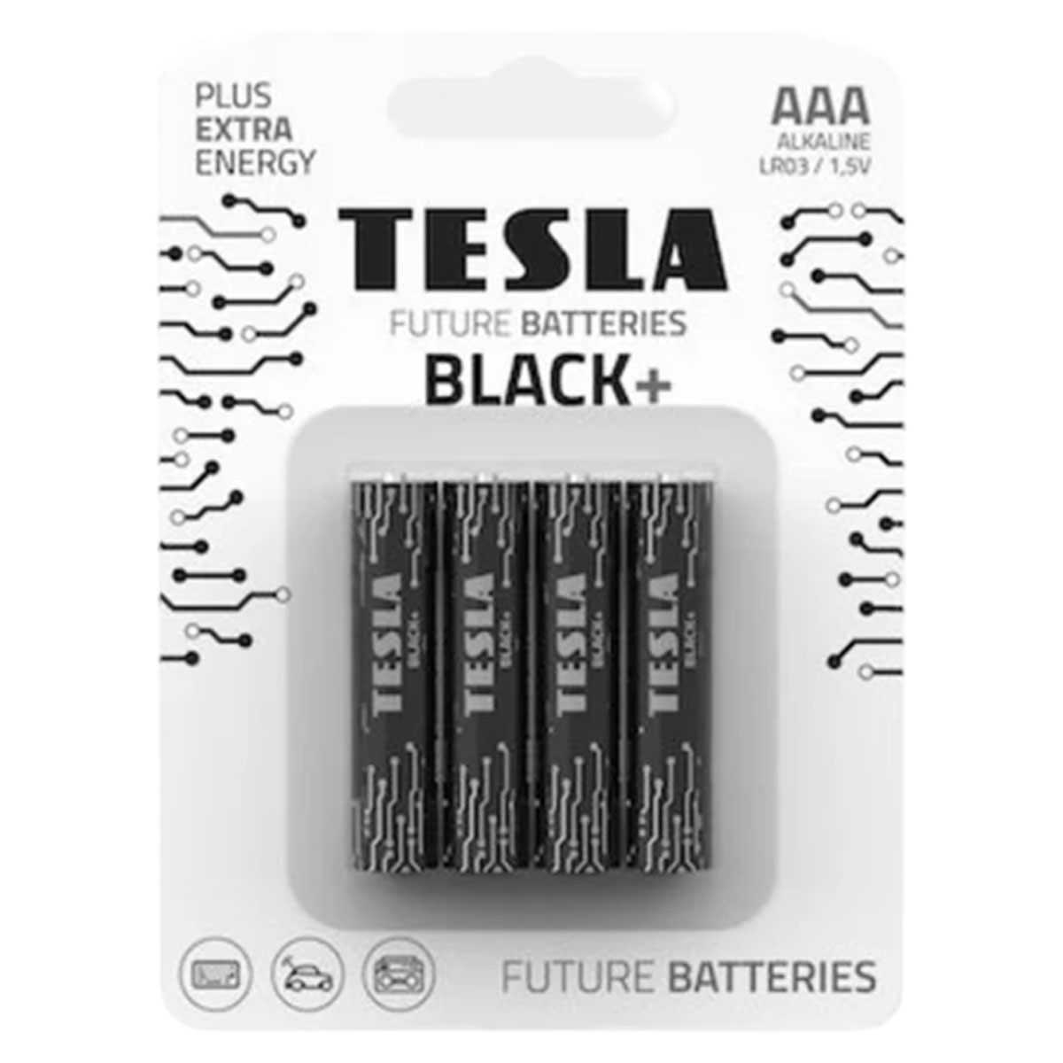 Tesla Alkaline AAA LR03 Batteries Black 4 Pieces