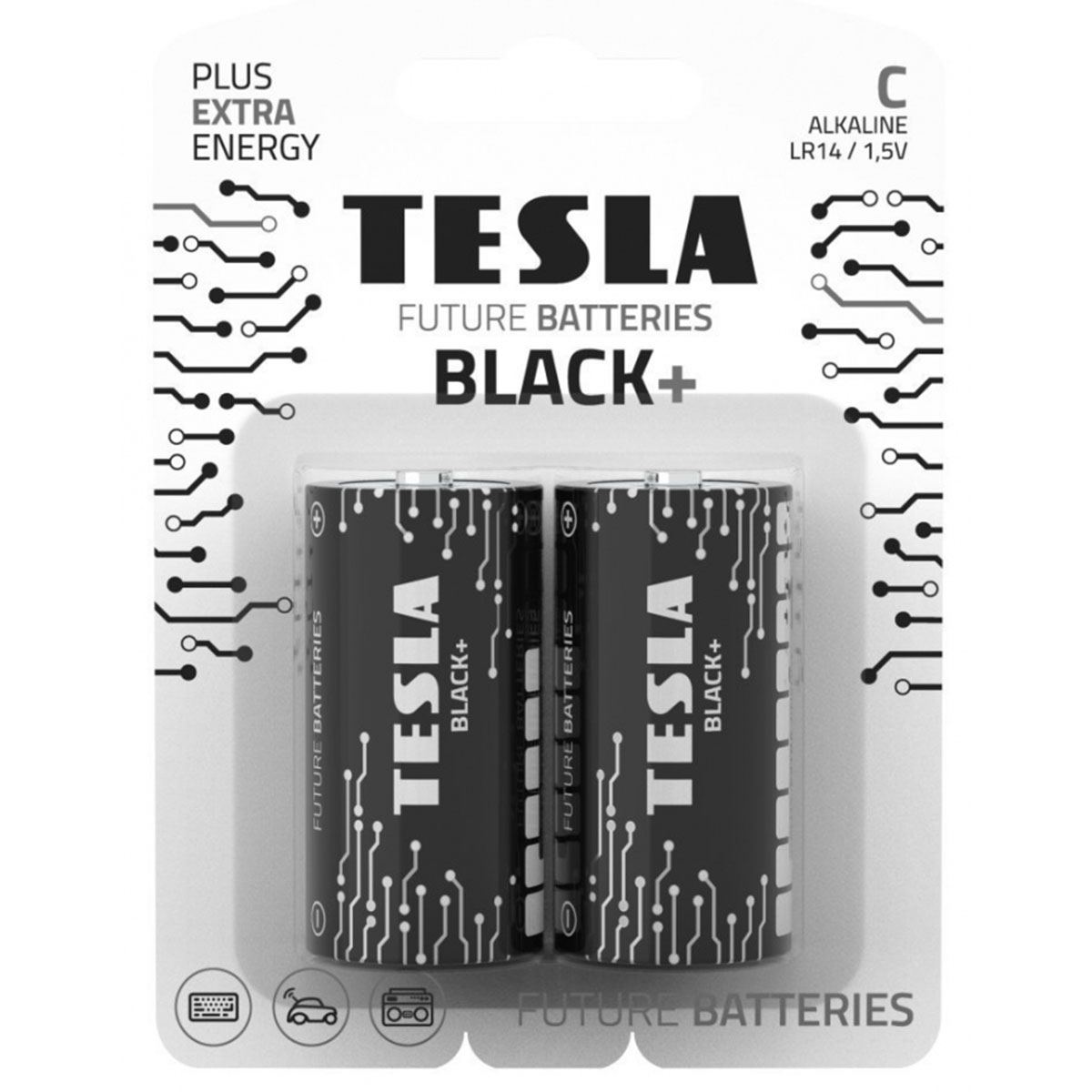 Tesla Alkaline C LR14 Batteries Black 2 Pieces