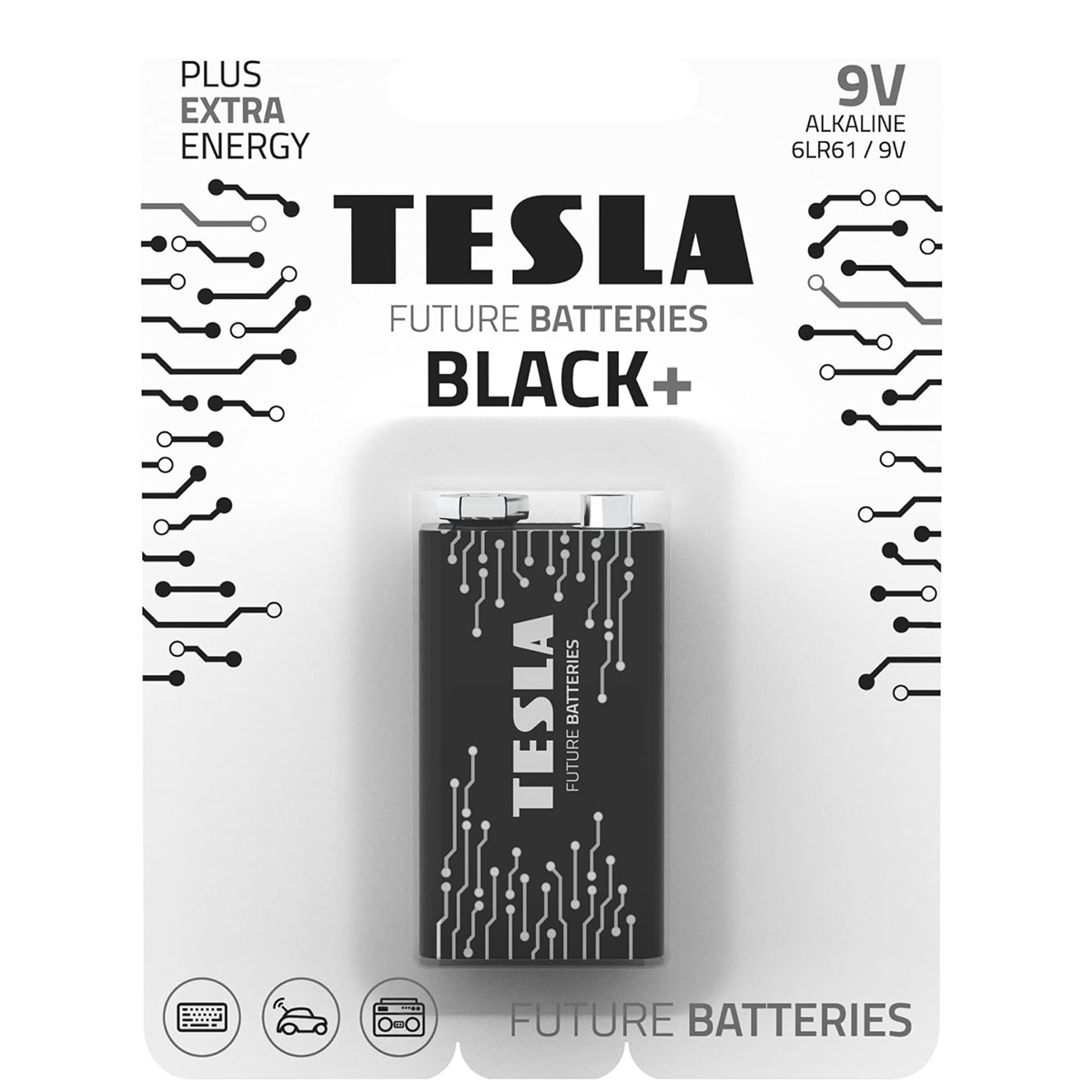 Tesla Alkaline Battery Black+ 9V