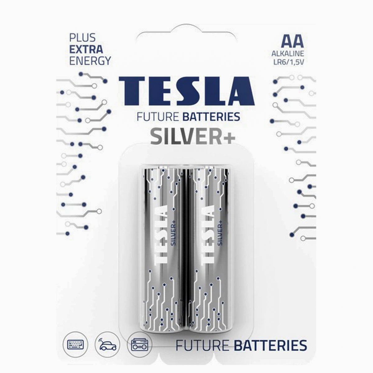 Tesla Alkaline LR06 Batteries Silver+ AA Size 1x2 Pieces