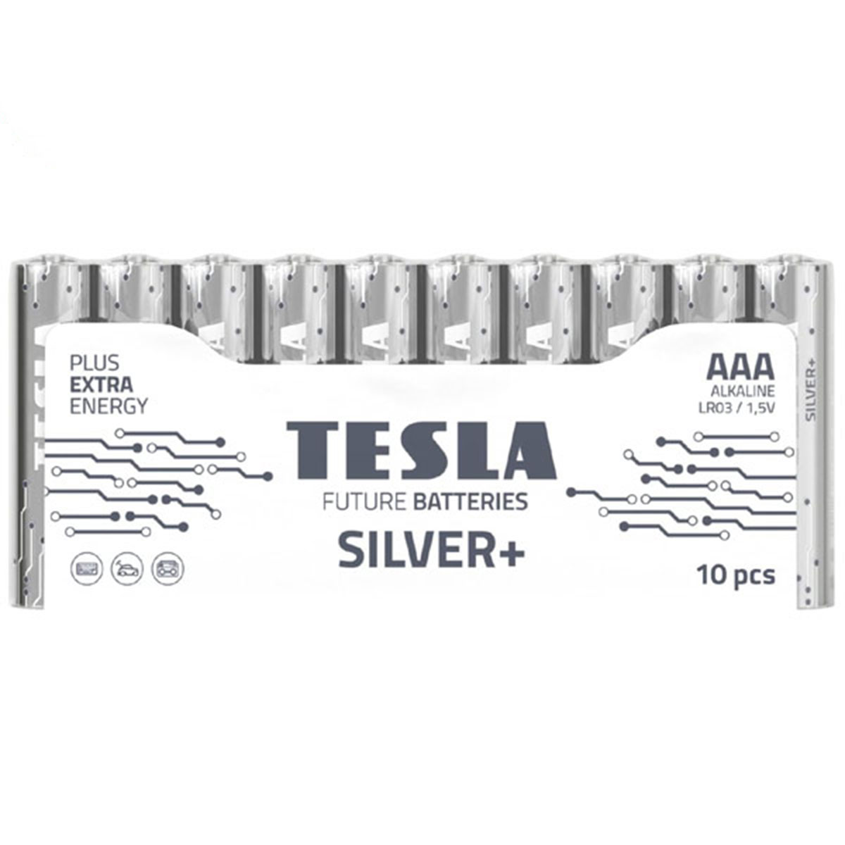 Tesla Alkaline AAA LR03 Batteries Silver 10 Pieces