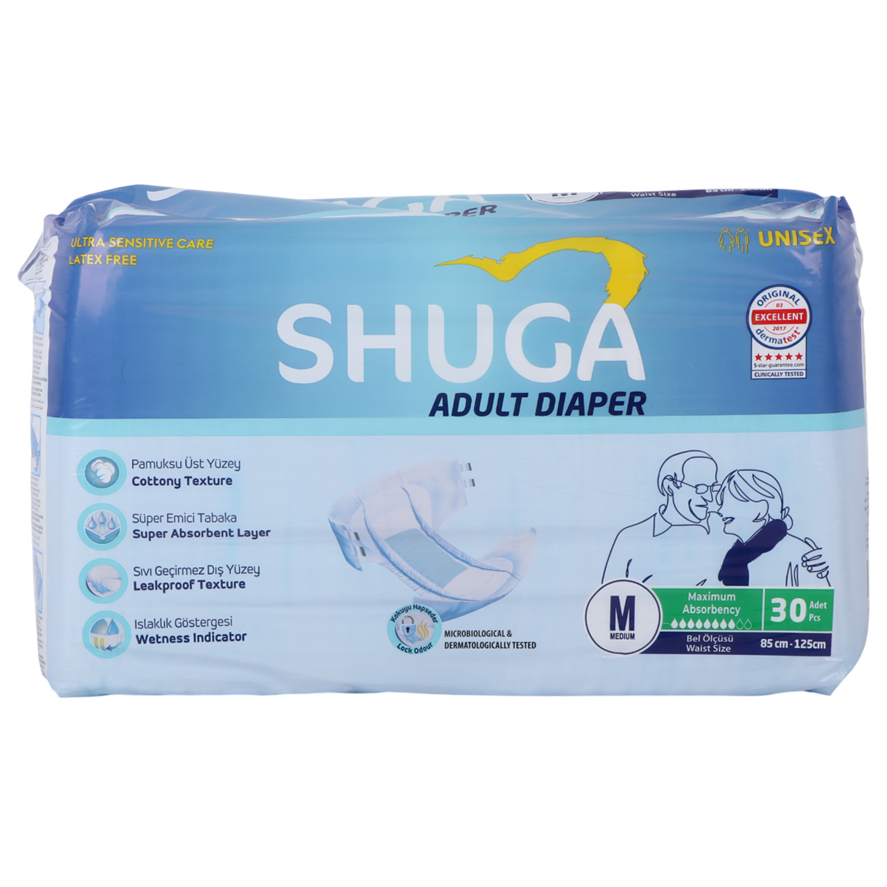 Shuga Adult Diaper Medium 30 Pieces 85cm To 125cm
