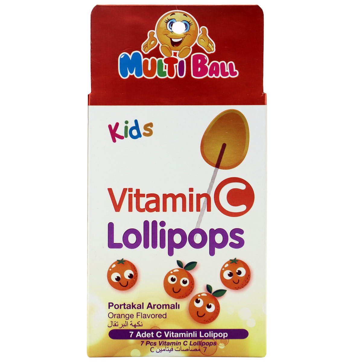 Multi Ball Kids Vitamin C Lollipops Orange Flavoured 7 Pieces
