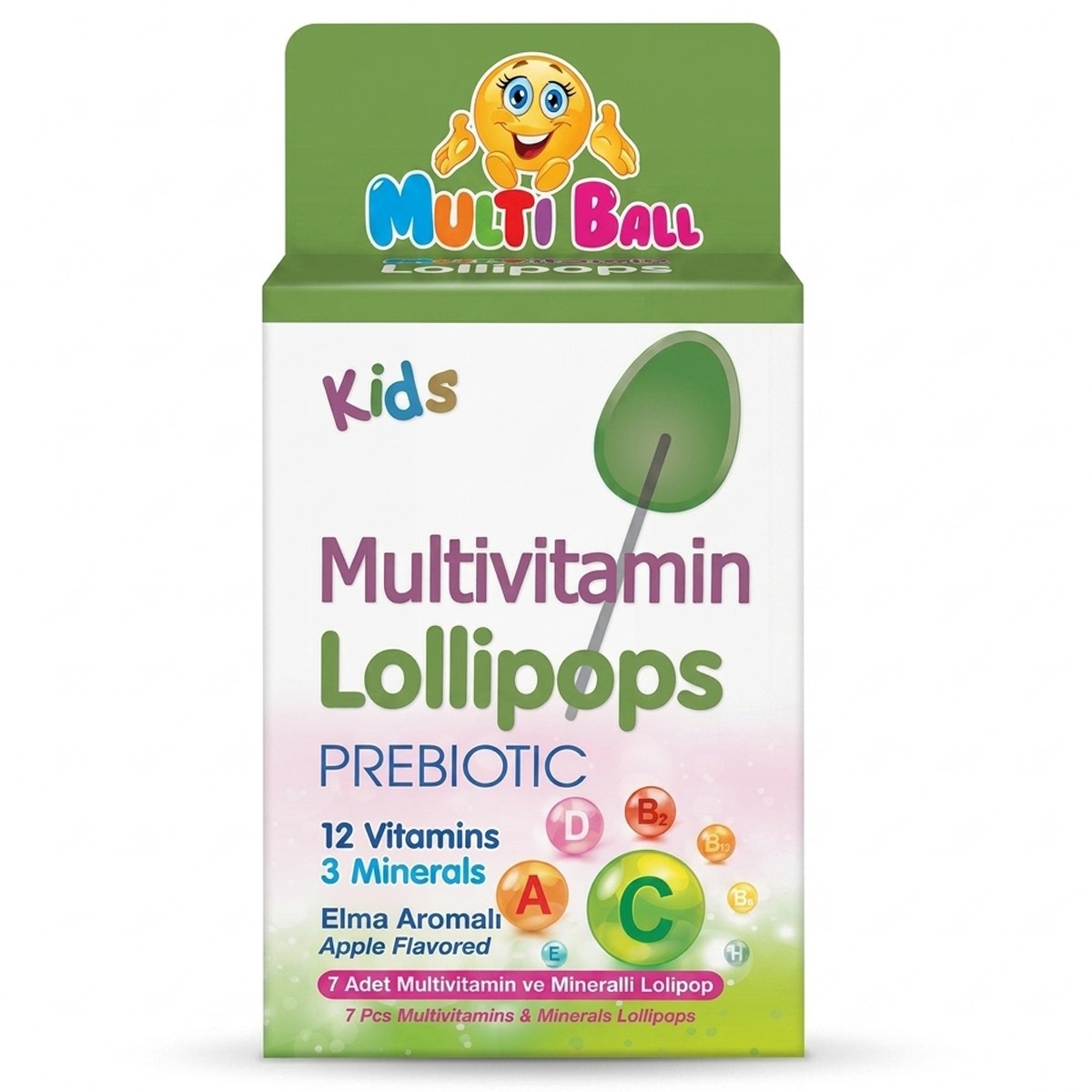Multi Ball Kids Multivitamin Lollipops Apple Flavored 7pcs