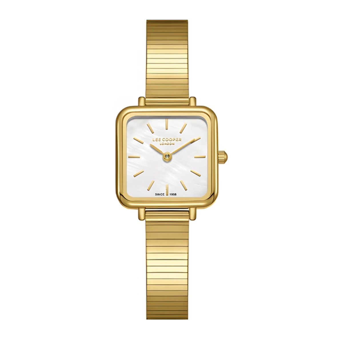 Lee Cooper Square 29mm Pearl Dial Gold Color Metal Strap Watch For Women LC08138.120