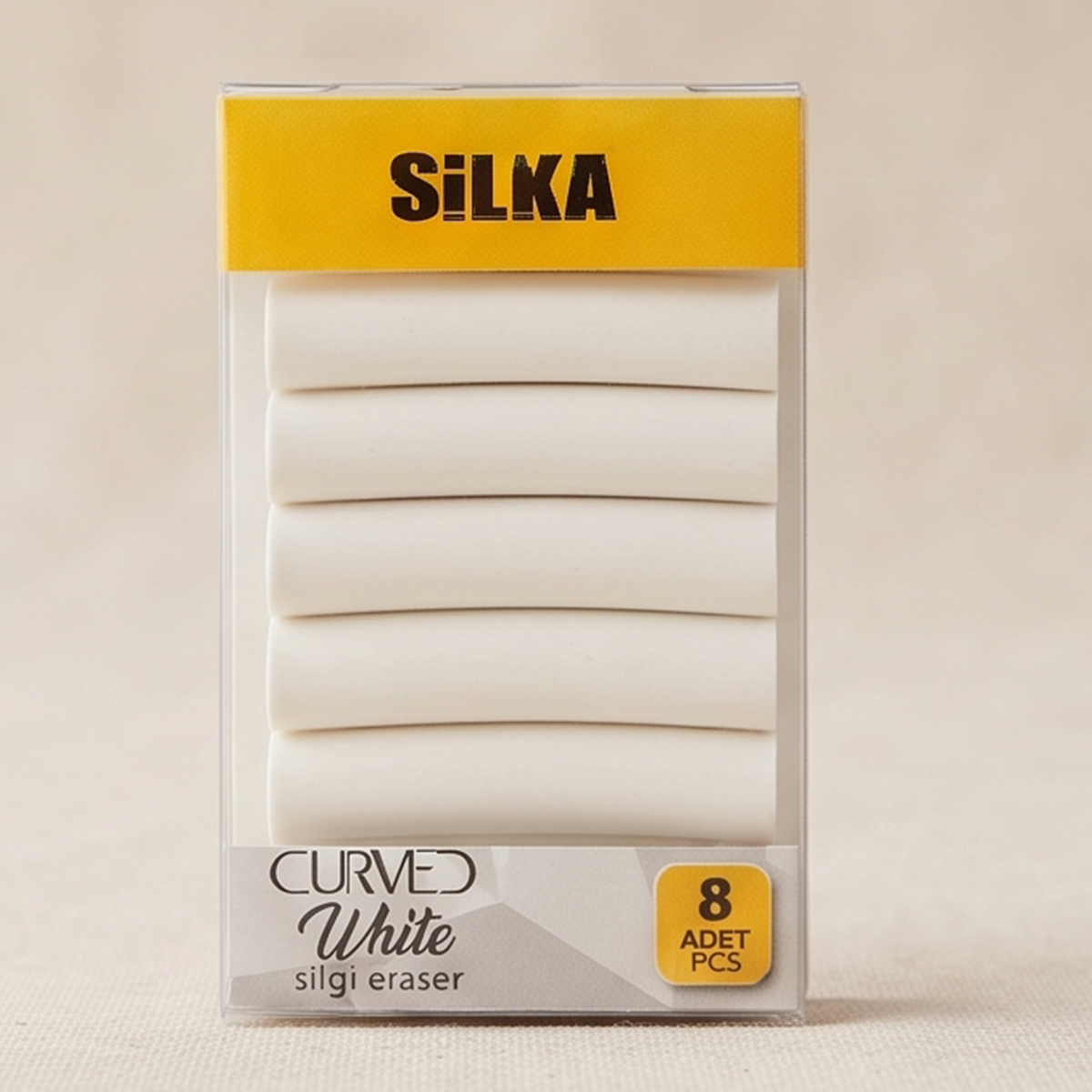 Silka Curved Eraser White 8 Pieces