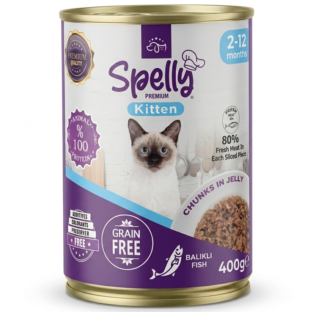 Spelly Premium Kitten Chunks in Jelly Balikli Fish 400g