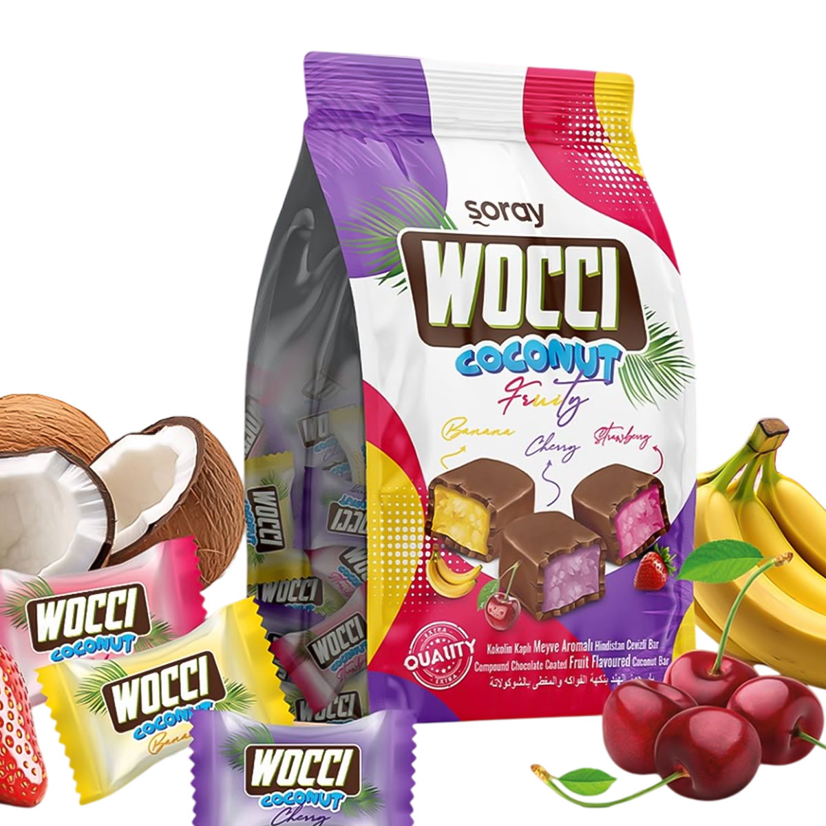 Soray Wocci Coconut Bar Chocolate Fruit Flavor 1kg