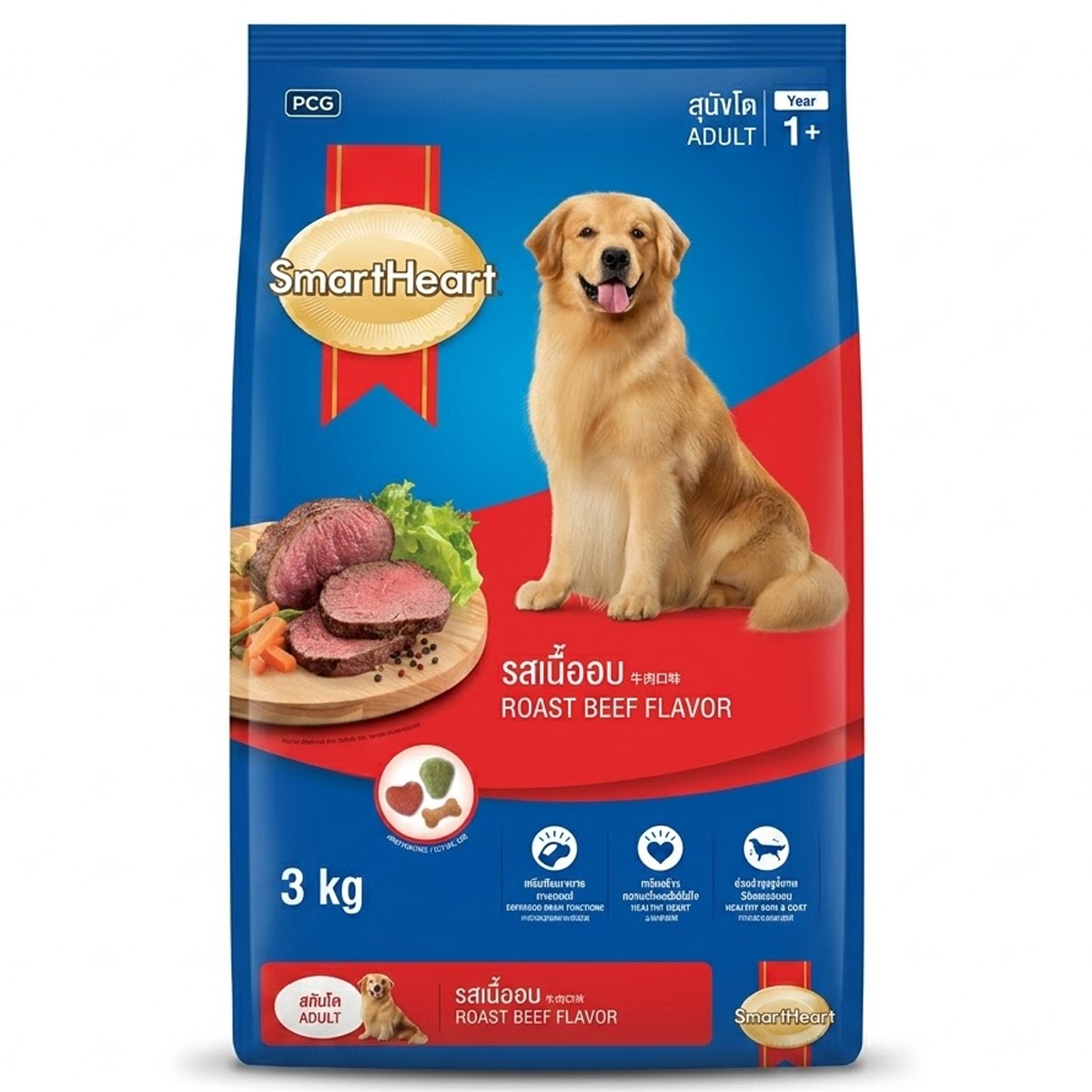 SmartHeart Rast Beef Flavor Adult Dry Dog Food 3Kg