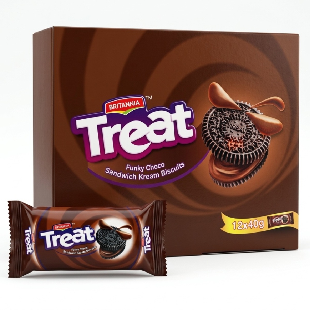Britannia Treat Funky Choco Sandwich Kream Biscuits 12x40g