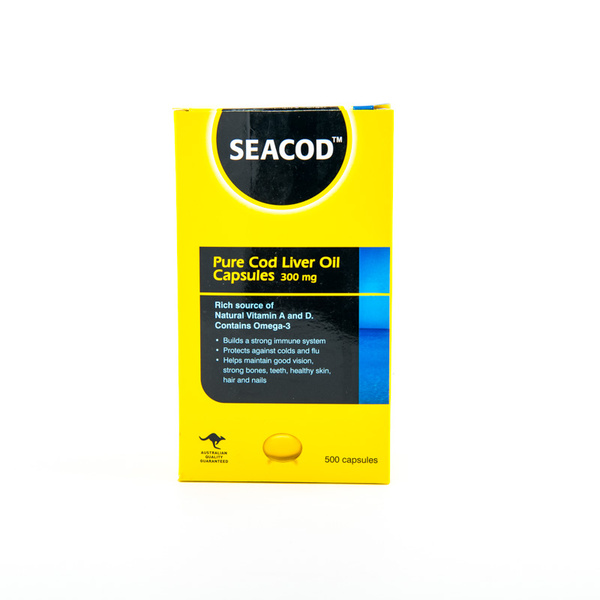 Seacod Pure Cod Liver Oil Capsules 300mg 500 Capsules