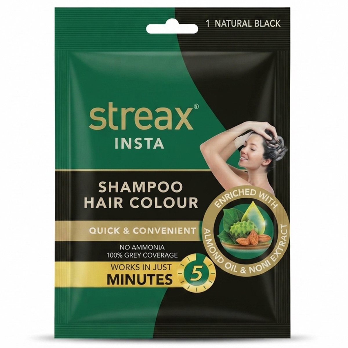 Streax Insta Shampoo Hair Color No. 1 Natural Black