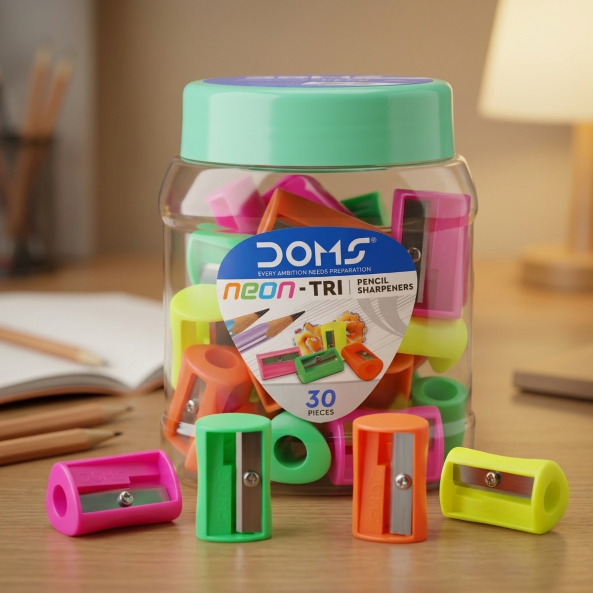 Doms Neon Tri Pencil Sharpeners 30 Pieces