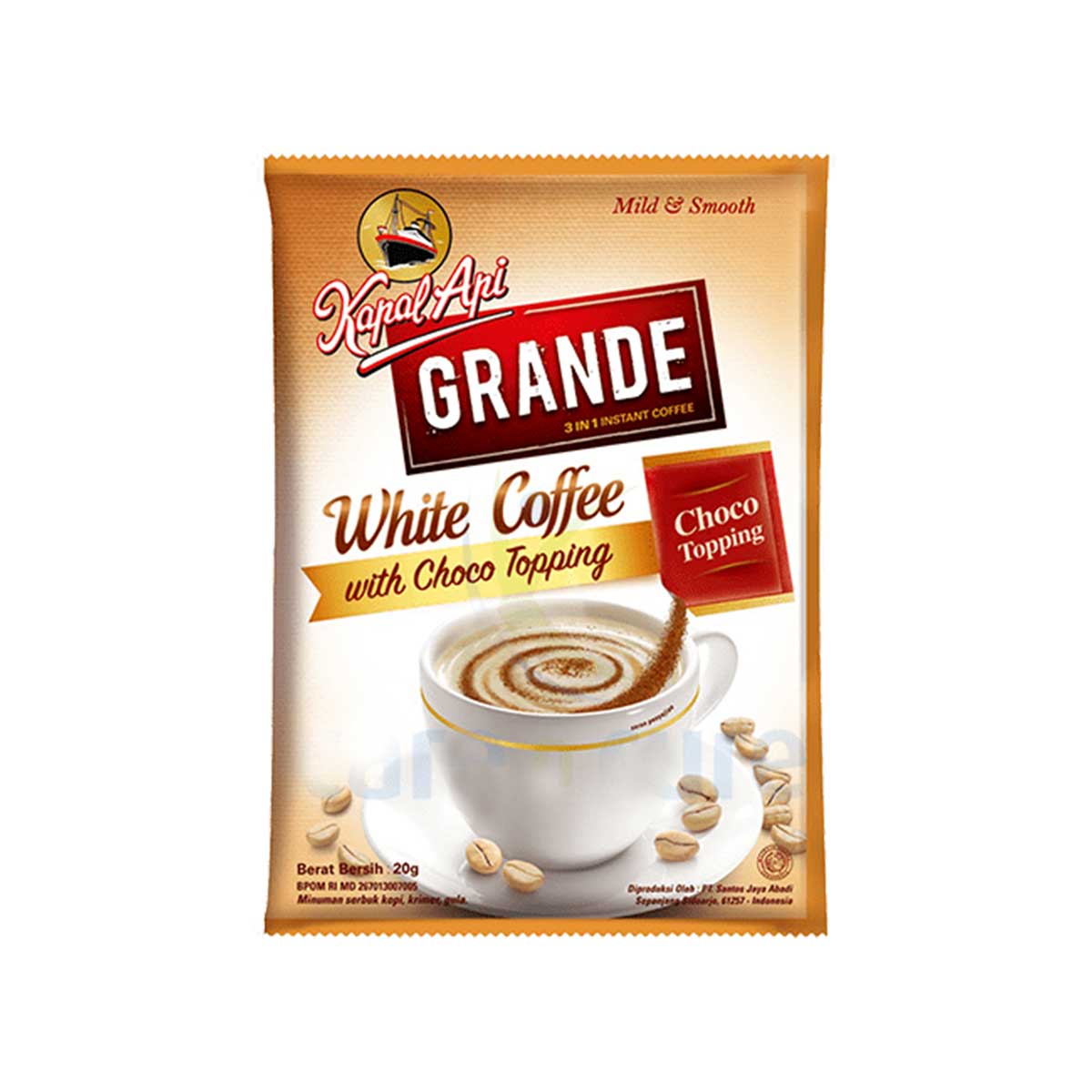 Kapal Api Grande White Coffee with choco Topping 20g