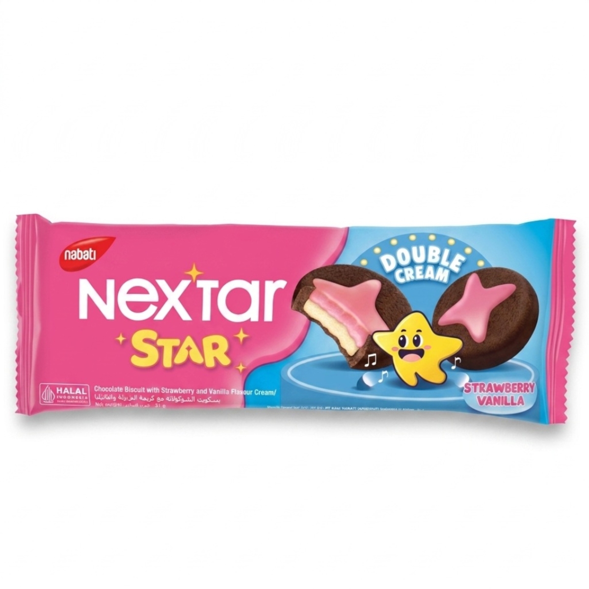 Nabati Nextar Star Chocolate Biscuit Strawberry Vanilla Cream 31g