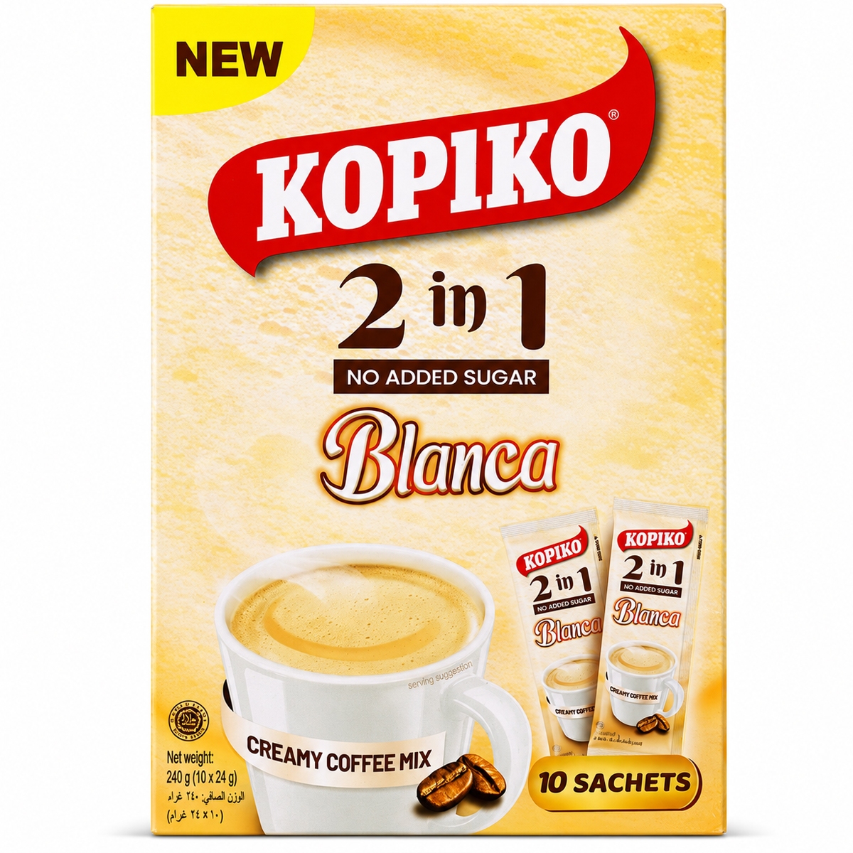 Kopiko 2 In 1 No Added Sugar Blanca Creamy Instant Coffee 10 x 24g