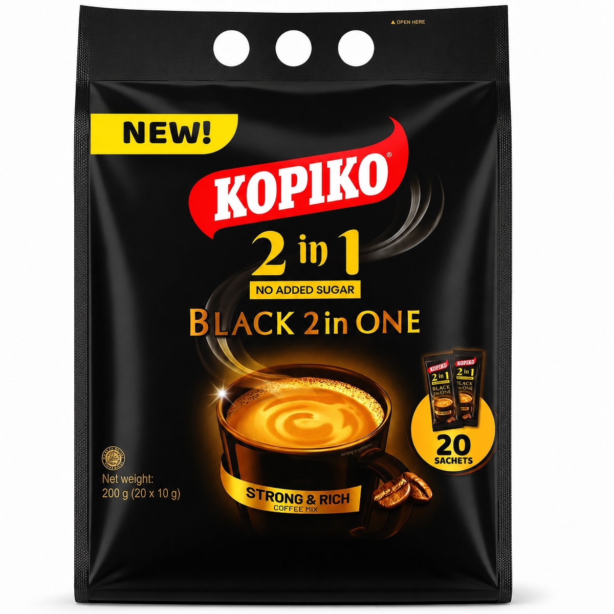 Kopiko 2 In 1 No Added Sugar Black Instant Coffee 20 x 10g