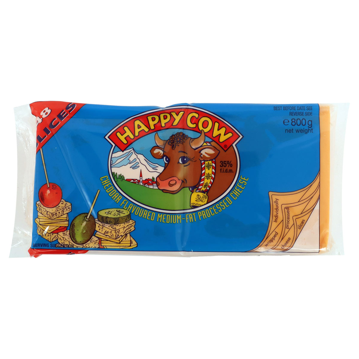 Happy Cow Cheddar Flavoured Medium Fat Processed Cheese 800g